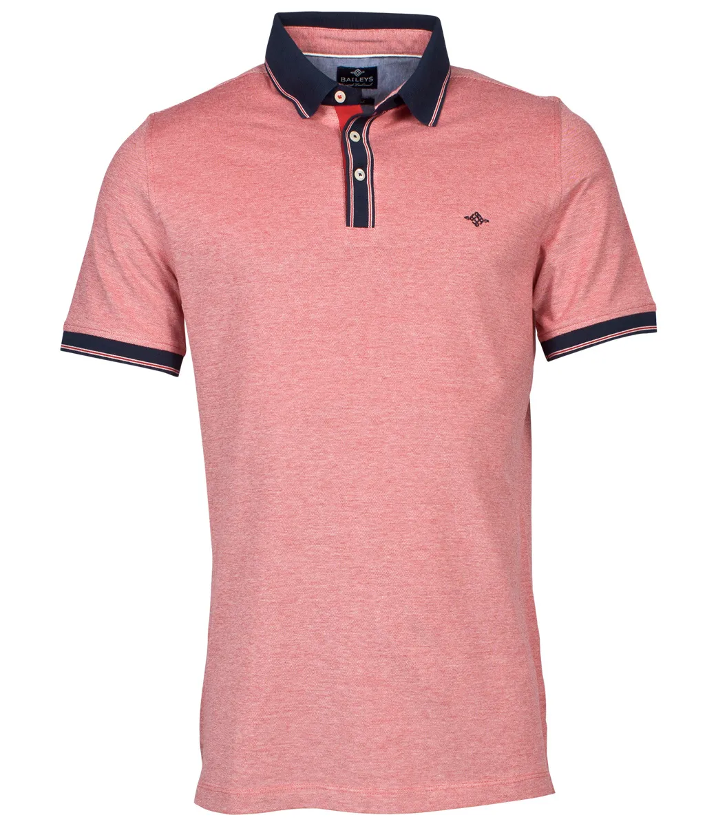 BAILEYS 10528142 HEREN POLO ROOD ROZE MET DONKERBLAUWE BOORD 2TONE OXFORD PIQUé 95 PROCENT KATOEN, 5 PROCENT ELASTAN