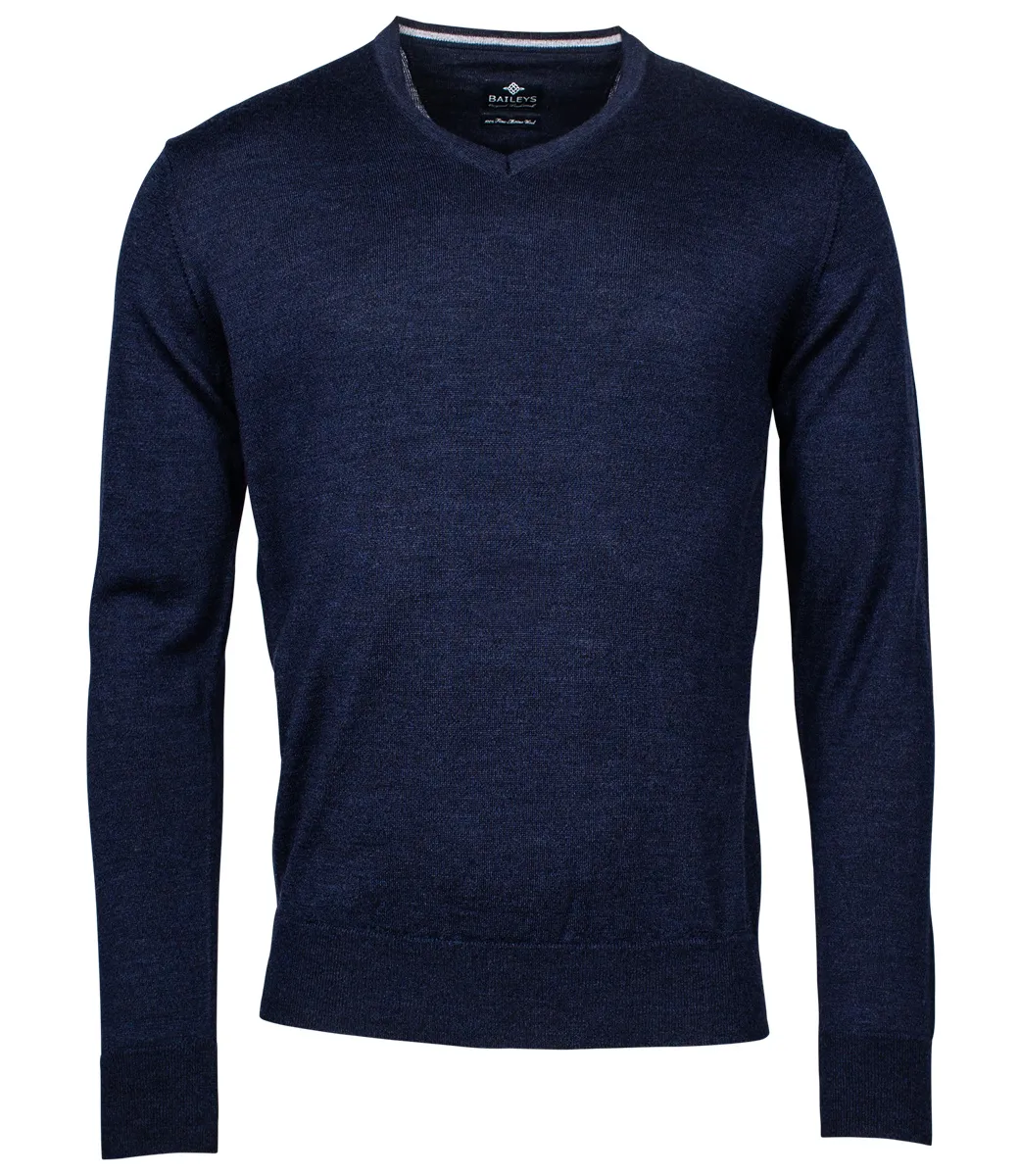 BAILEYS 120065555 HEREN DONKERBLAUW VNECK PULLOVER DONKERBRUIN MERINO WOL