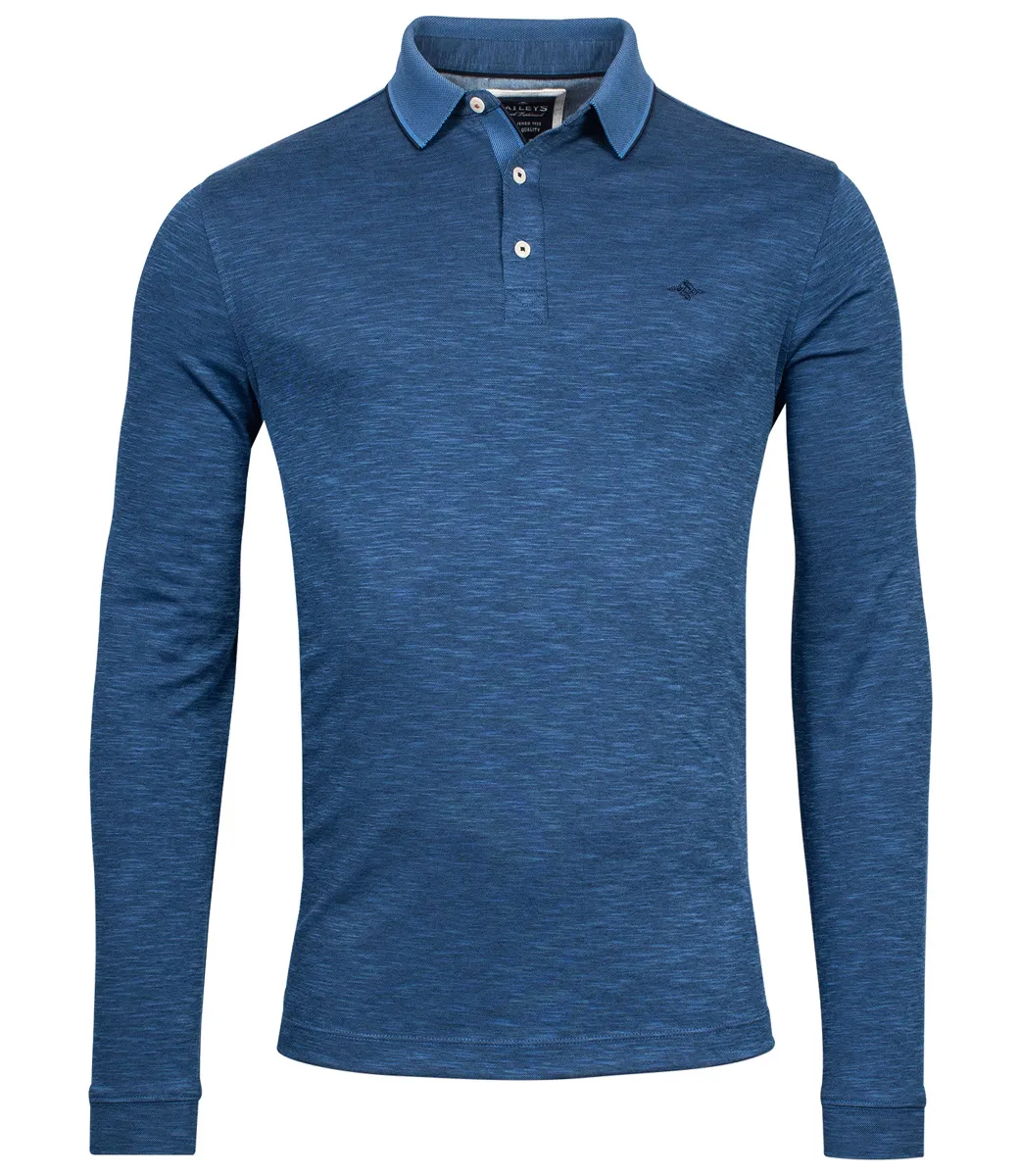 BAILEYS 21348555 BAILEYS PIQUE STRETCH HEREN LANGE MOUW POLO BLAUW BLUE DARK BLUE