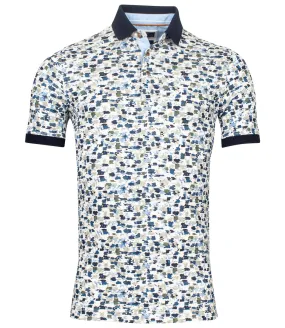 Baileys 215266-57 heren polo wit met grafische print wit blauw mintgroen olijfgroen met donkerblauwe boord