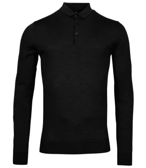 Baileys 220063-101 heren zwart polo lange mouw merino wol