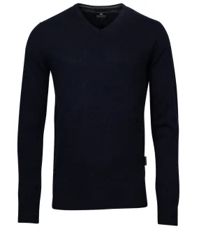 Baileys donkerblauw v-hals heren trui basis lamswool V-Neck Pullover
