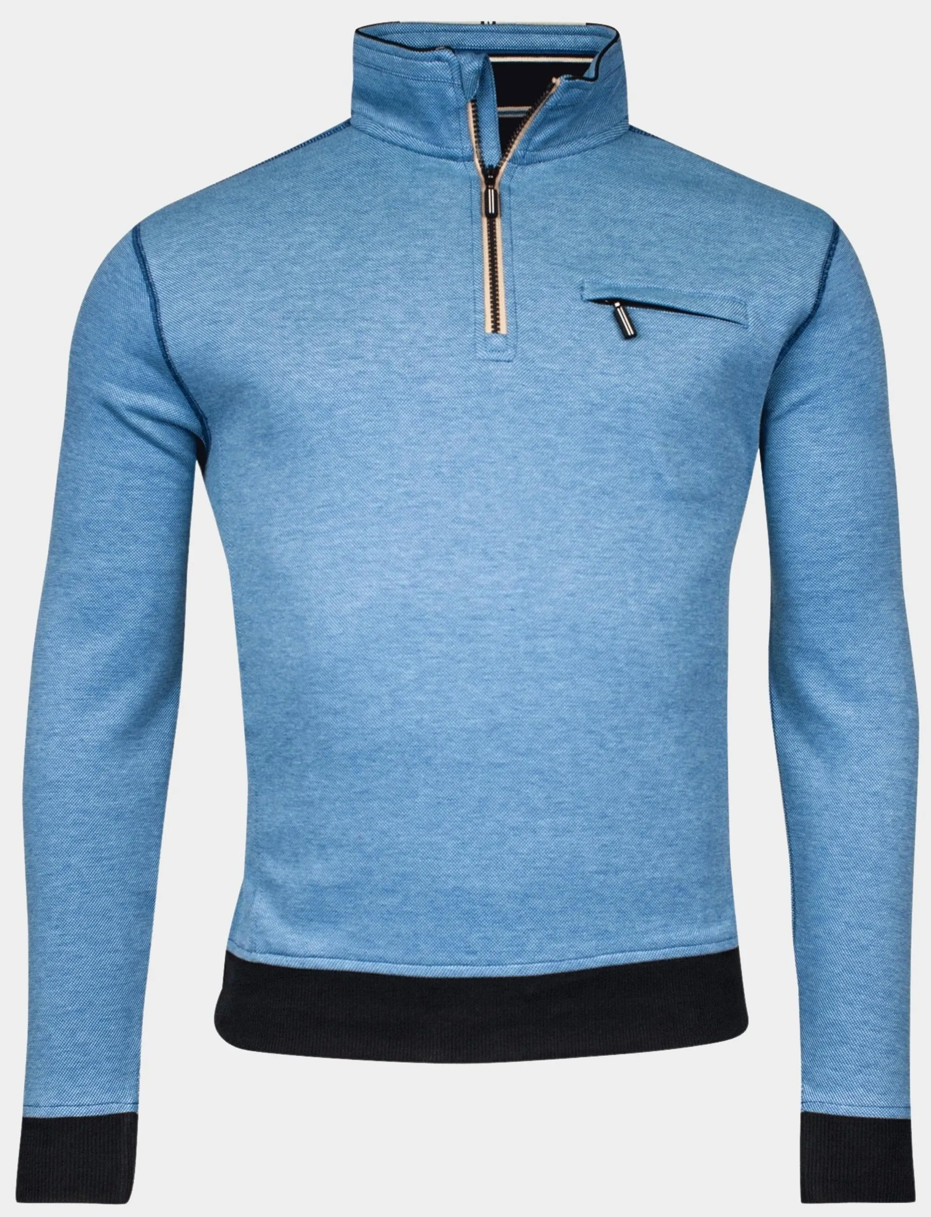 BAILEYS SWEATER BLAUW SWEAT CARDIGAN 1/2 ZIP 2TONE 413130/68
