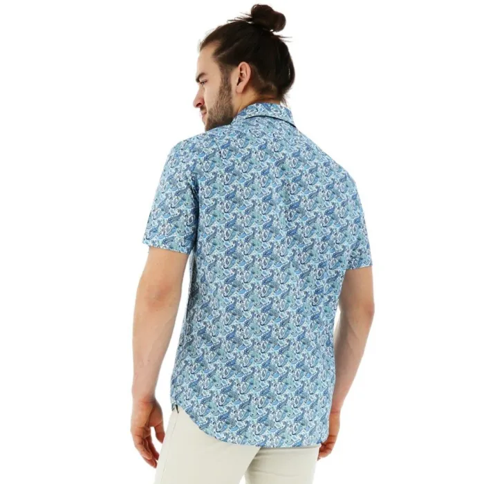 Fellows united regular fit overhemd korte mouw paisley blauw