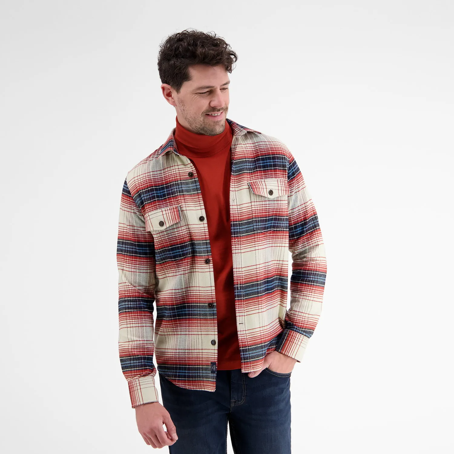 LERROS CASUAL OVERHEMD IN FLANELLEN RUIT  RUSTY RED