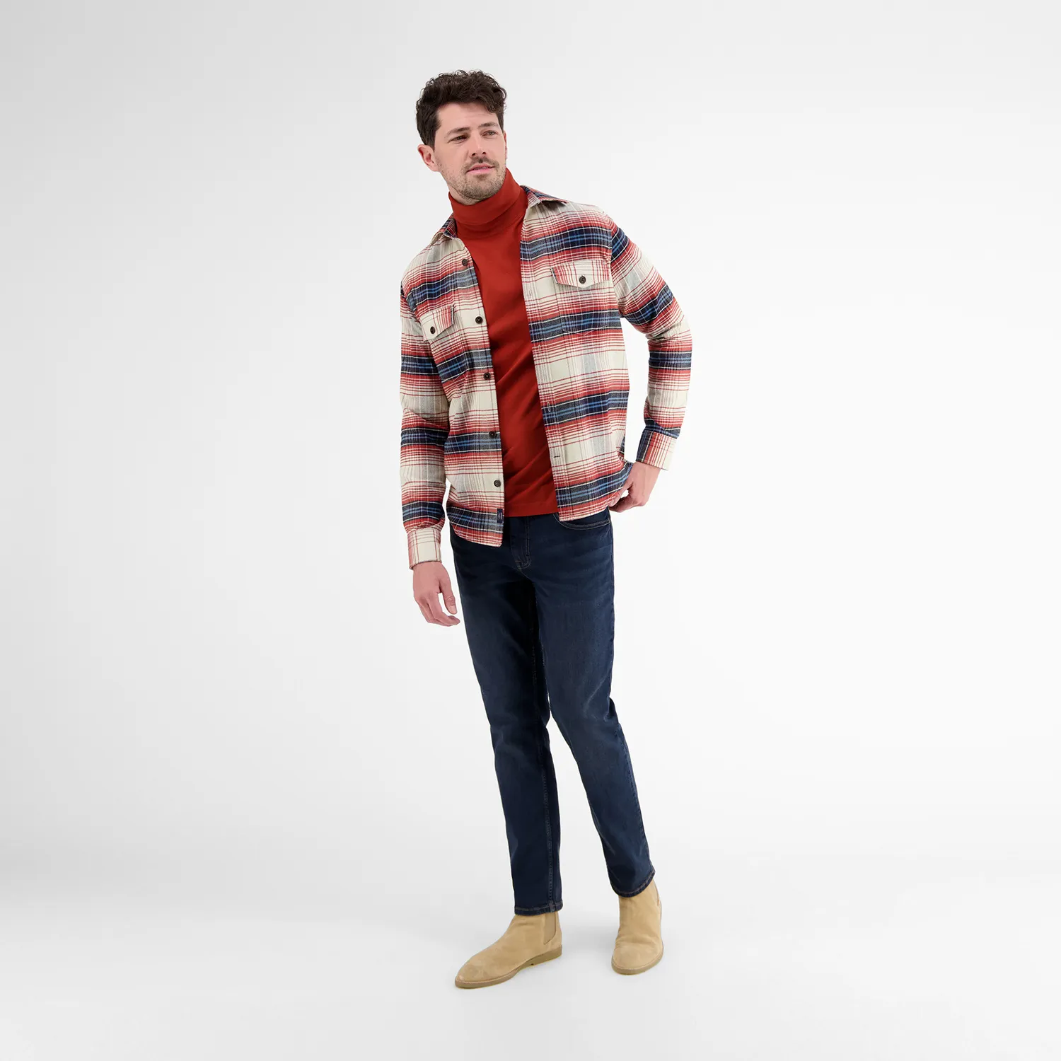 LERROS CASUAL OVERHEMD IN FLANELLEN RUIT  RUSTY RED