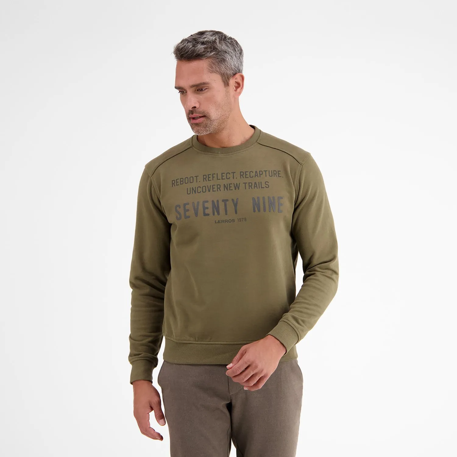 LERROS FRENCHTERRY CREWNECK SWEATSHIRT  GREEN OLIVE