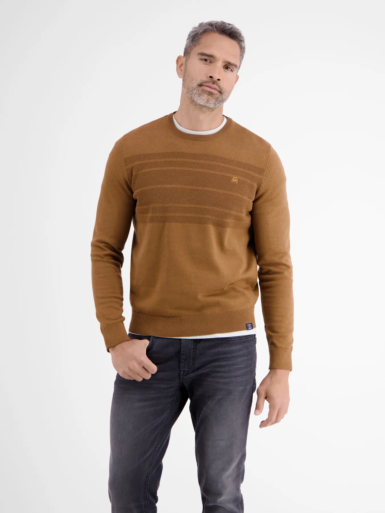 LERROS GEBREIDE TRUI MET TONALE STREPEN  HAZEL BROWN