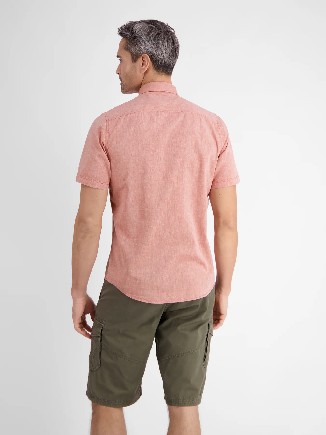 LERROS KATOEN/LINNENMIX OVERHEMD MET KORTE MOUW  DEEP CORAL RED