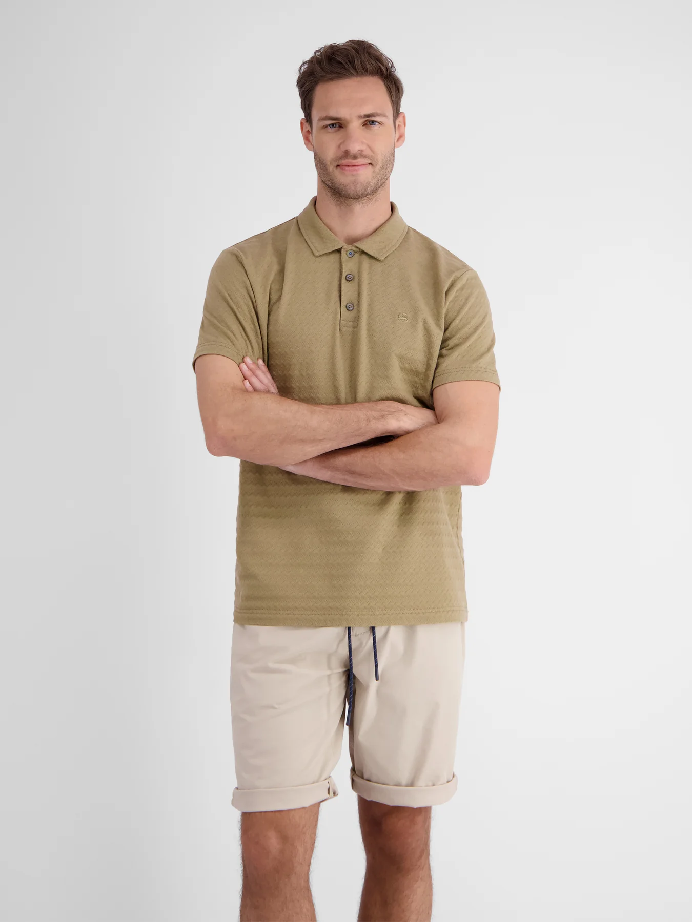LERROS POLOSHIRT MET TONALE PRINT  DESERT SAND