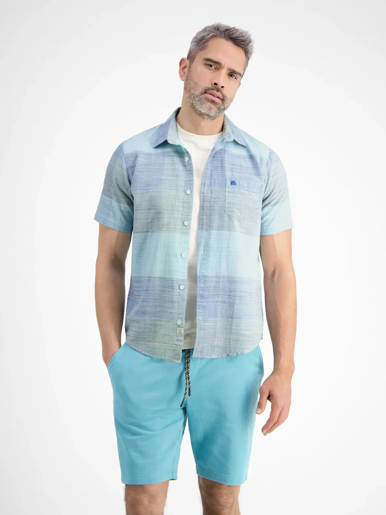 LERROS PRINT OVERHEMD KORTE MOUW  TINTED AQUA
